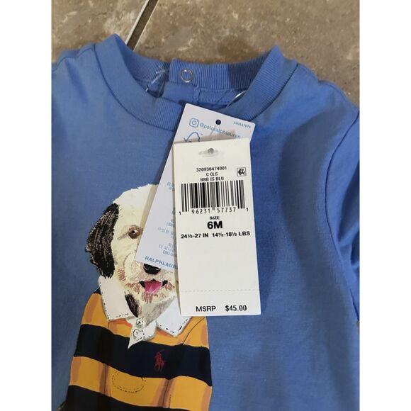 NWT Polo Ralph Lauren 6M One Piece Bodysuit Dog Print Blue - Picture 3 of 4